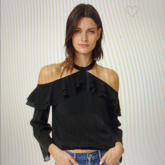 Alice + Olivia Tops - Alice + Olivia Black Off-Shoulder Ruffle Halter Blouse